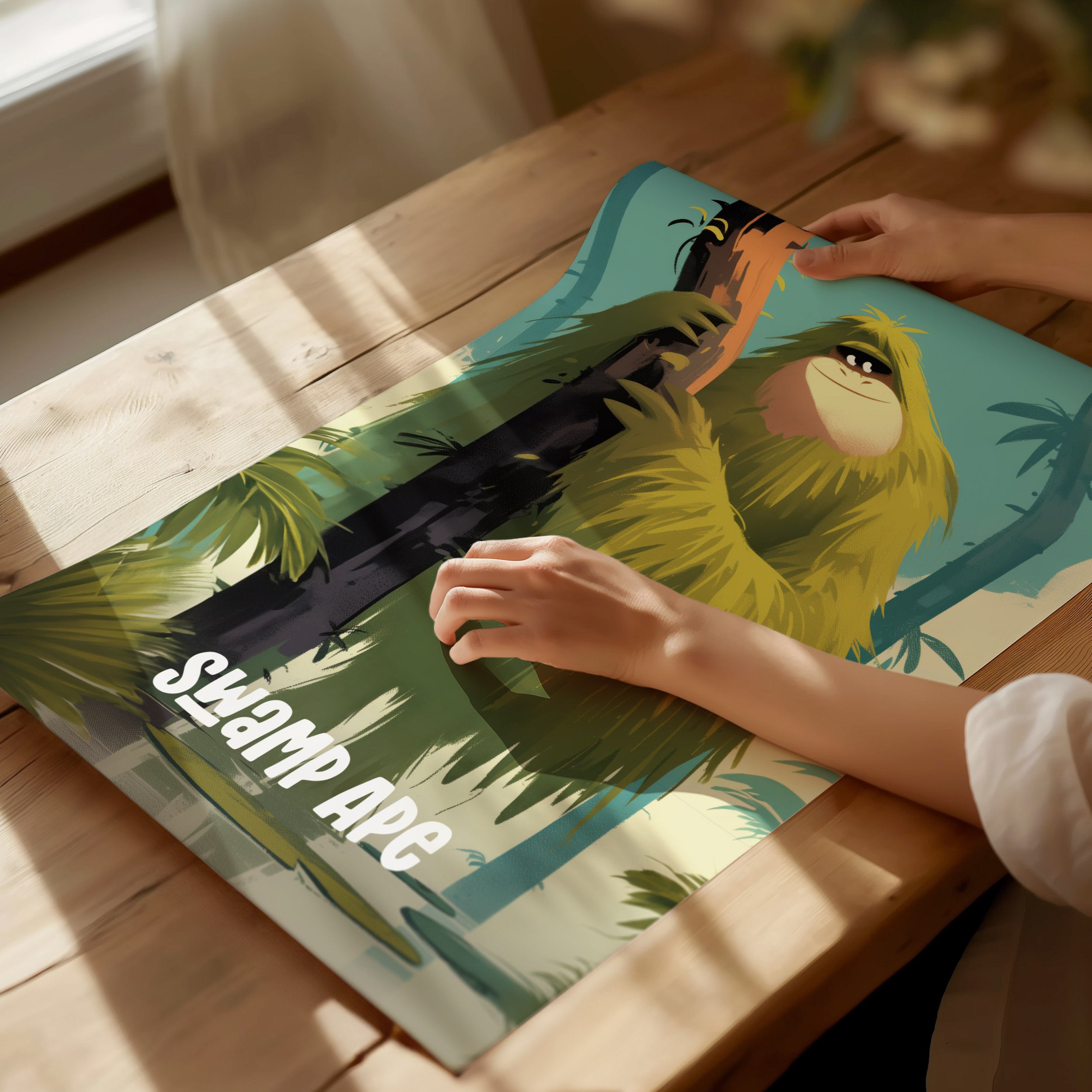 ABE 　マットポスター　迷彩（ 猿の惑星 ape　cootie　現代アート Swamp Ape Poster | Cute Cryptids Kids Art Florida Bigfoot Nursery