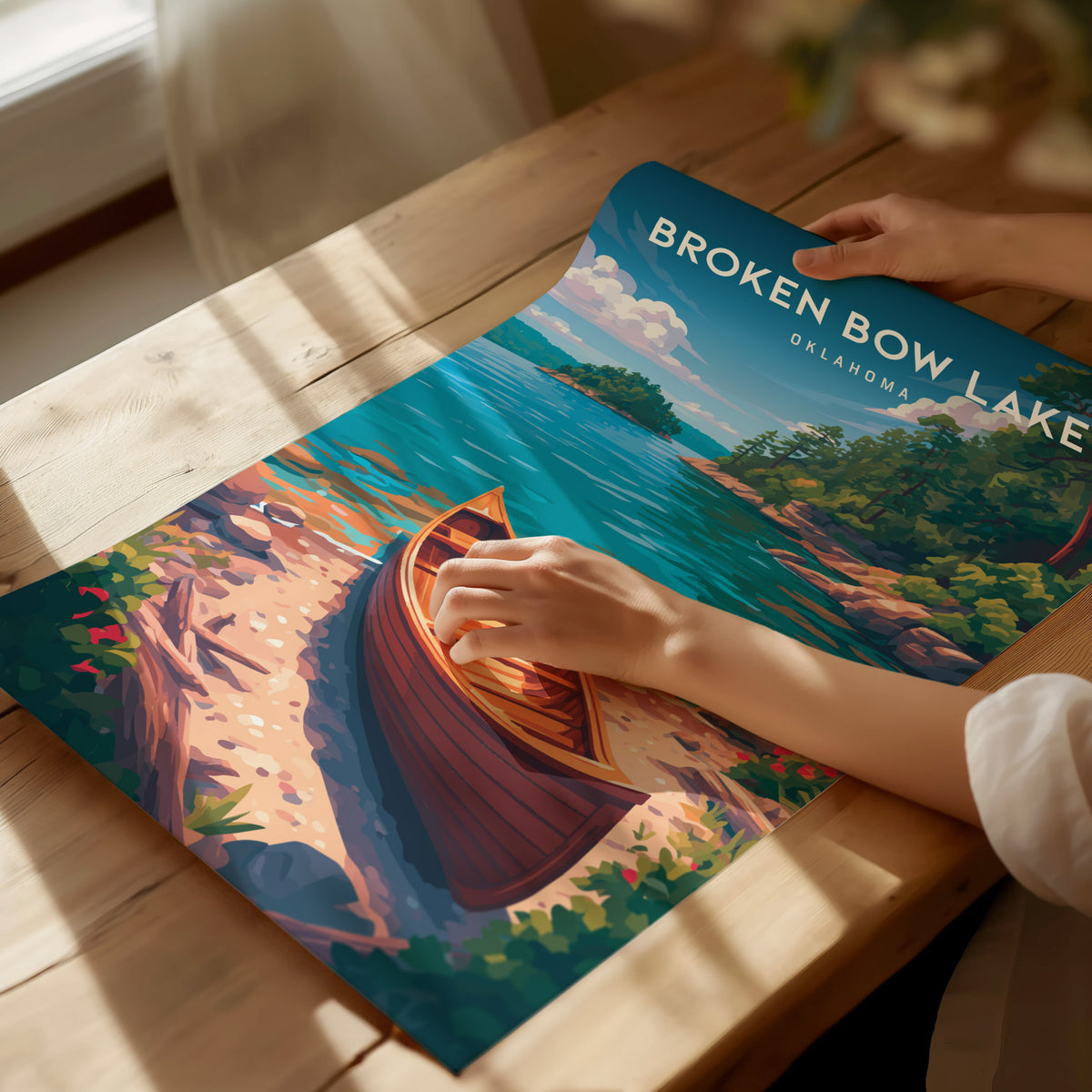 Broken Bow Lake, Oklahoma Poster | Pine Forest & Lake Retreat Wall Art — giclée print detail on matte paper