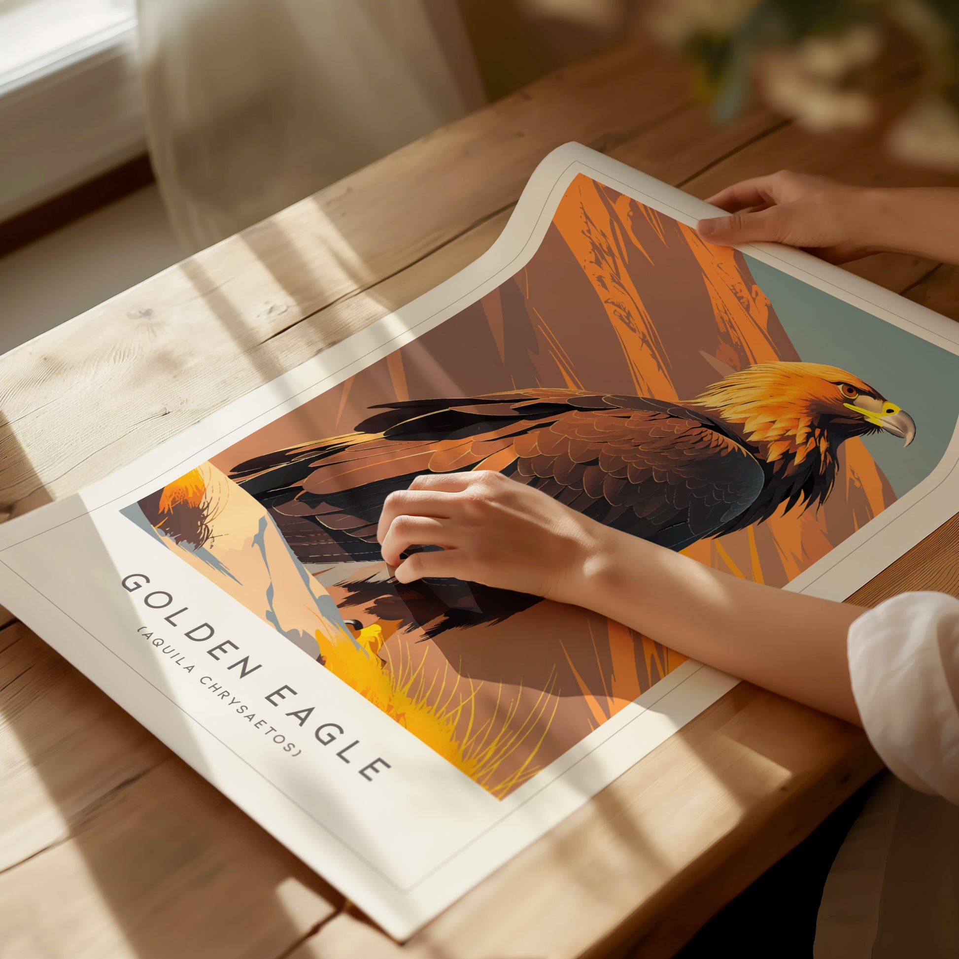 Golden Eagle Poster | Majestic Raptor Mountain Wildlife Wall Art — giclée print detail on matte paper