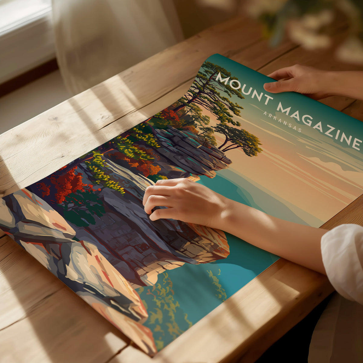 Mount Magazine, Arkansas Poster | Ozark Summit & Forest Scenic Wall Art — giclée print detail on matte paper