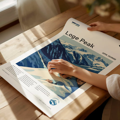 Loge Peak, Aspen, Colorado Poster | Alpine Print Ski Lodge Decor Wall Art — giclée print detail on matte paper