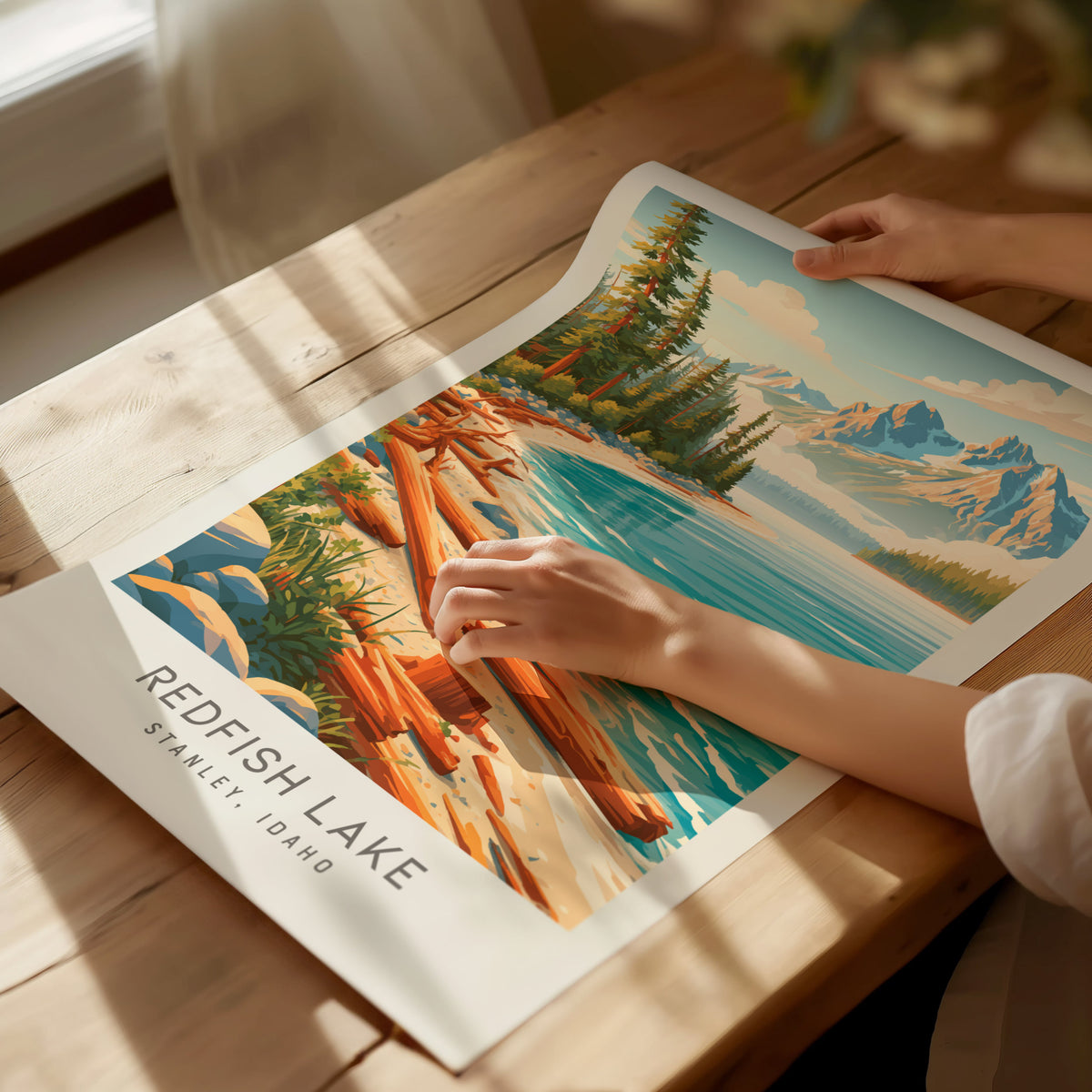 Redfish Lake Matte Border Poster | Stanley, Idaho Travel Wall Art — giclée print detail on matte paper
