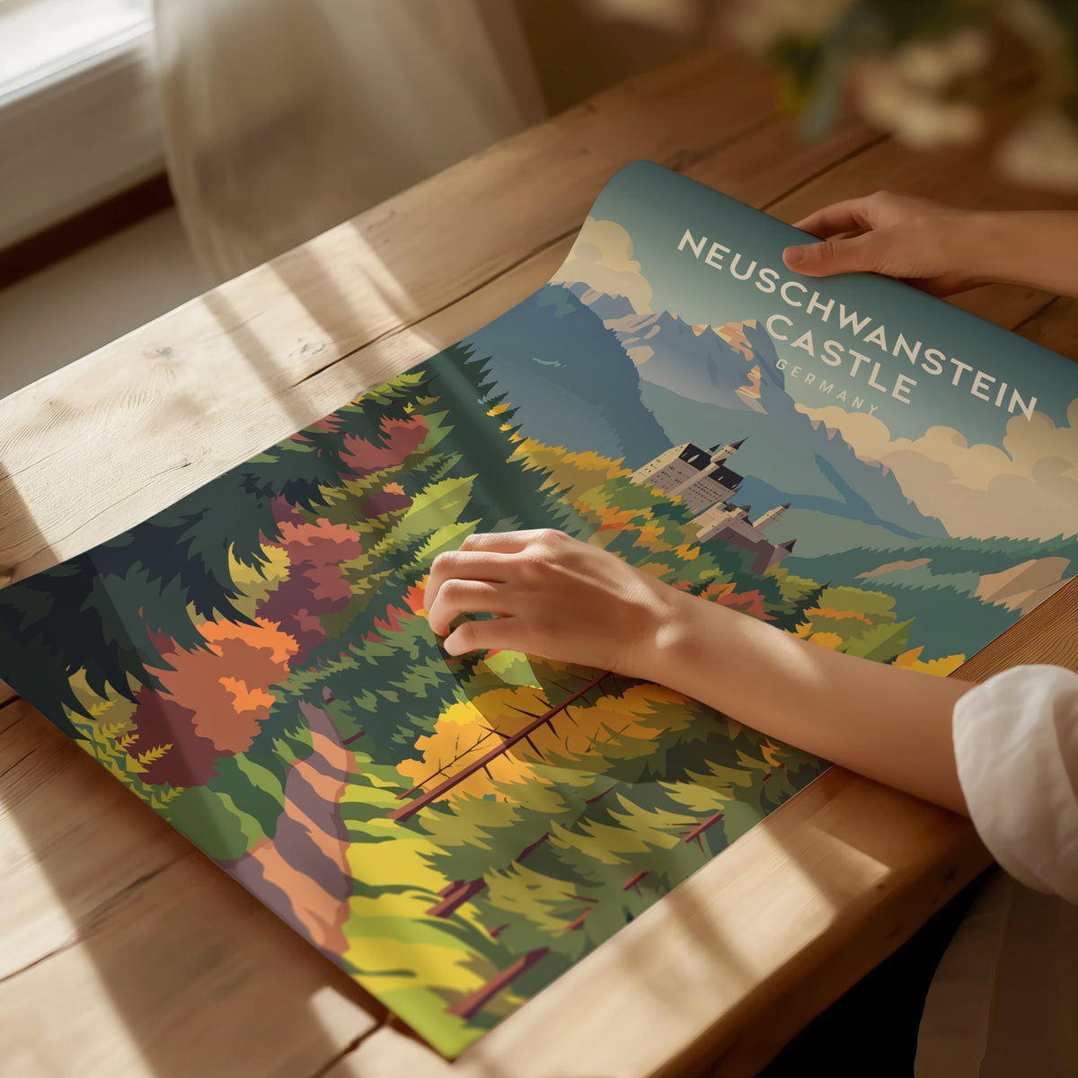 Neuschwanstein Castle, Germany Poster | Fairytale Alpine Fortress Framed or Unframed Wall Art — giclée print detail on matte
