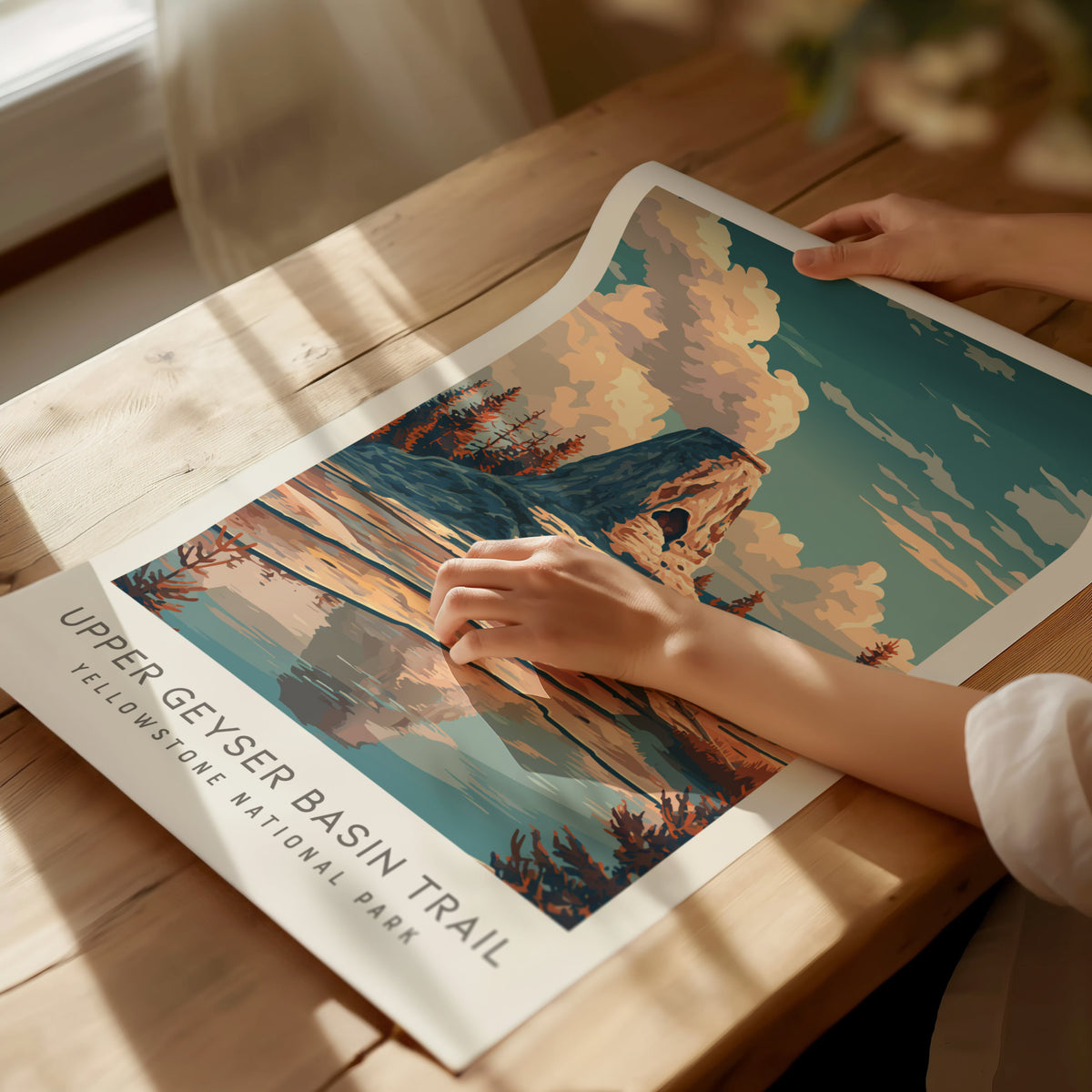 Upper Geyser Basin Trail Matte Border Poster | Yellowstone National Park Destination Print — giclée print detail on matte pap