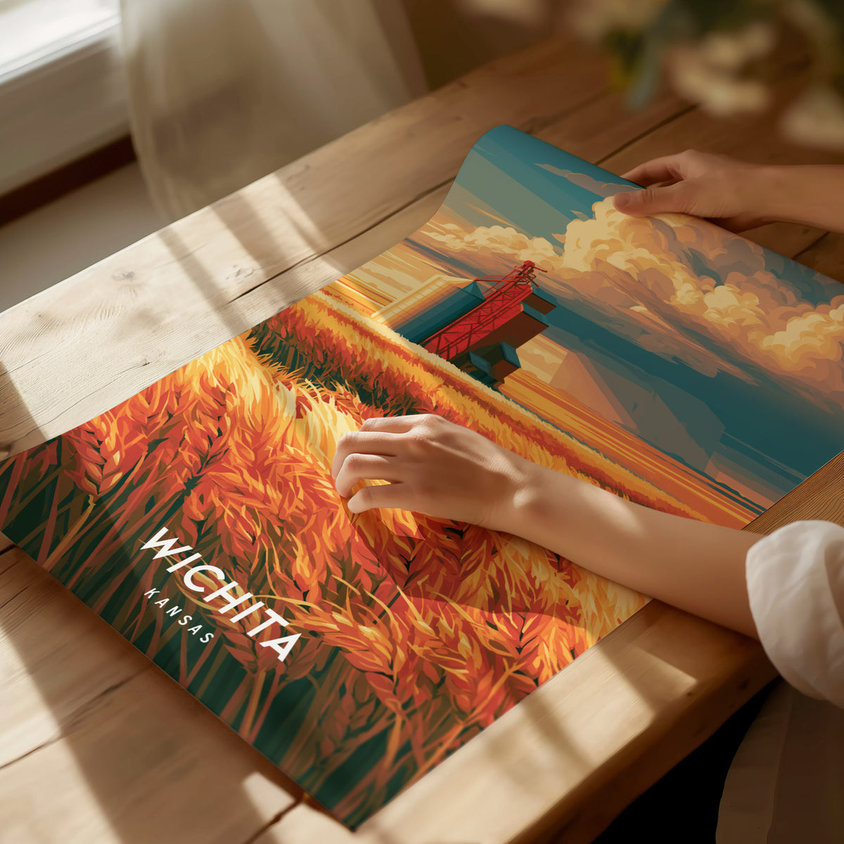 Wichita, Kansas Poster | Great Plains Skyline Destination Print Wall Art — giclée print detail on matte paper
