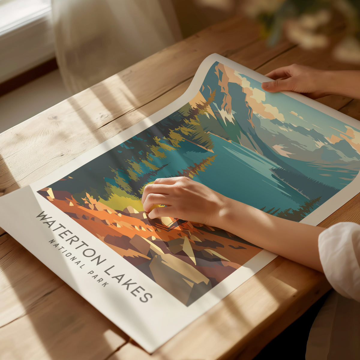 Waterton Lakes Matte Border Poster | National Park Travel Wall Art — giclée print detail on matte paper