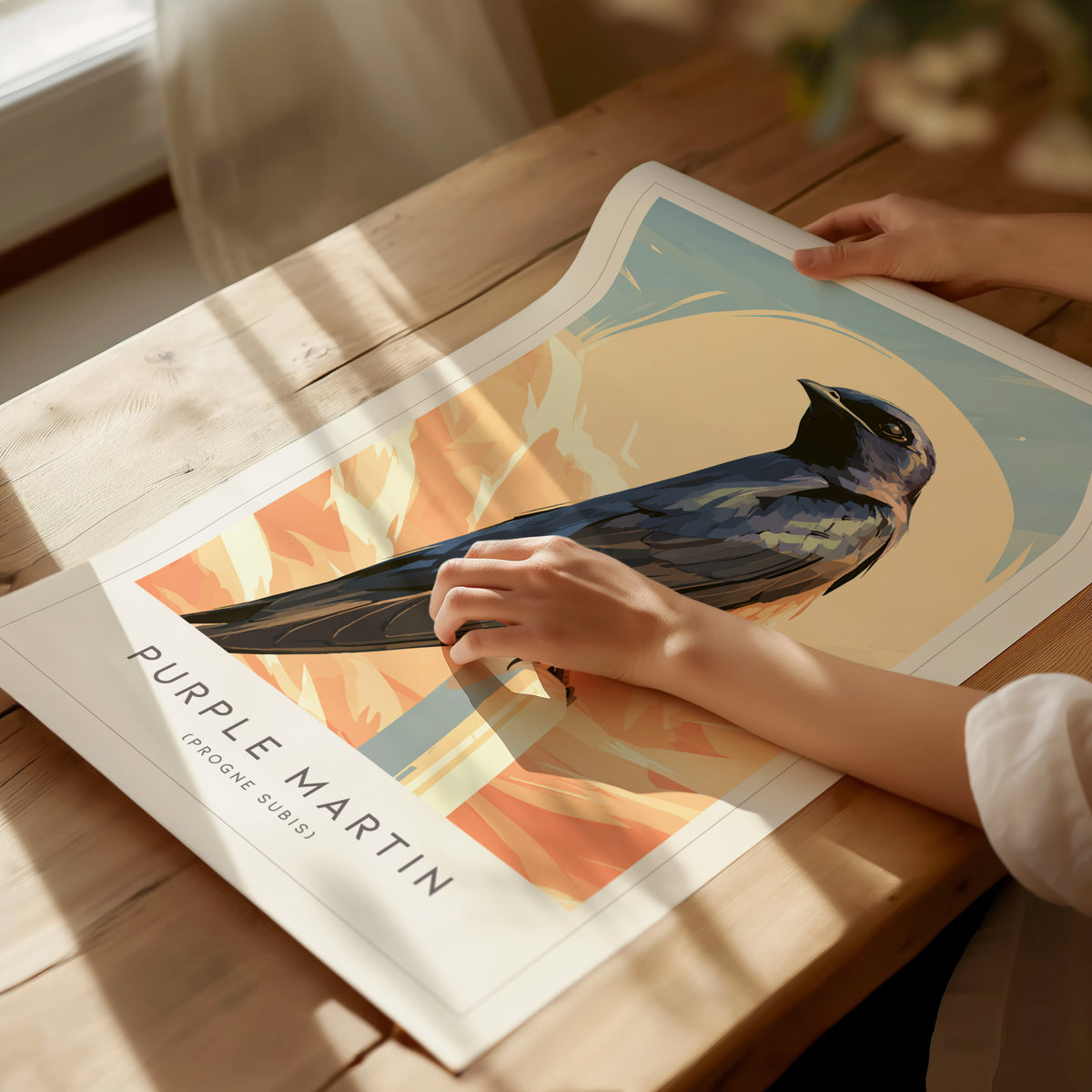 Purple Martin Poster | Graceful Songbird in Golden Light Wall Art — giclée print detail on matte paper