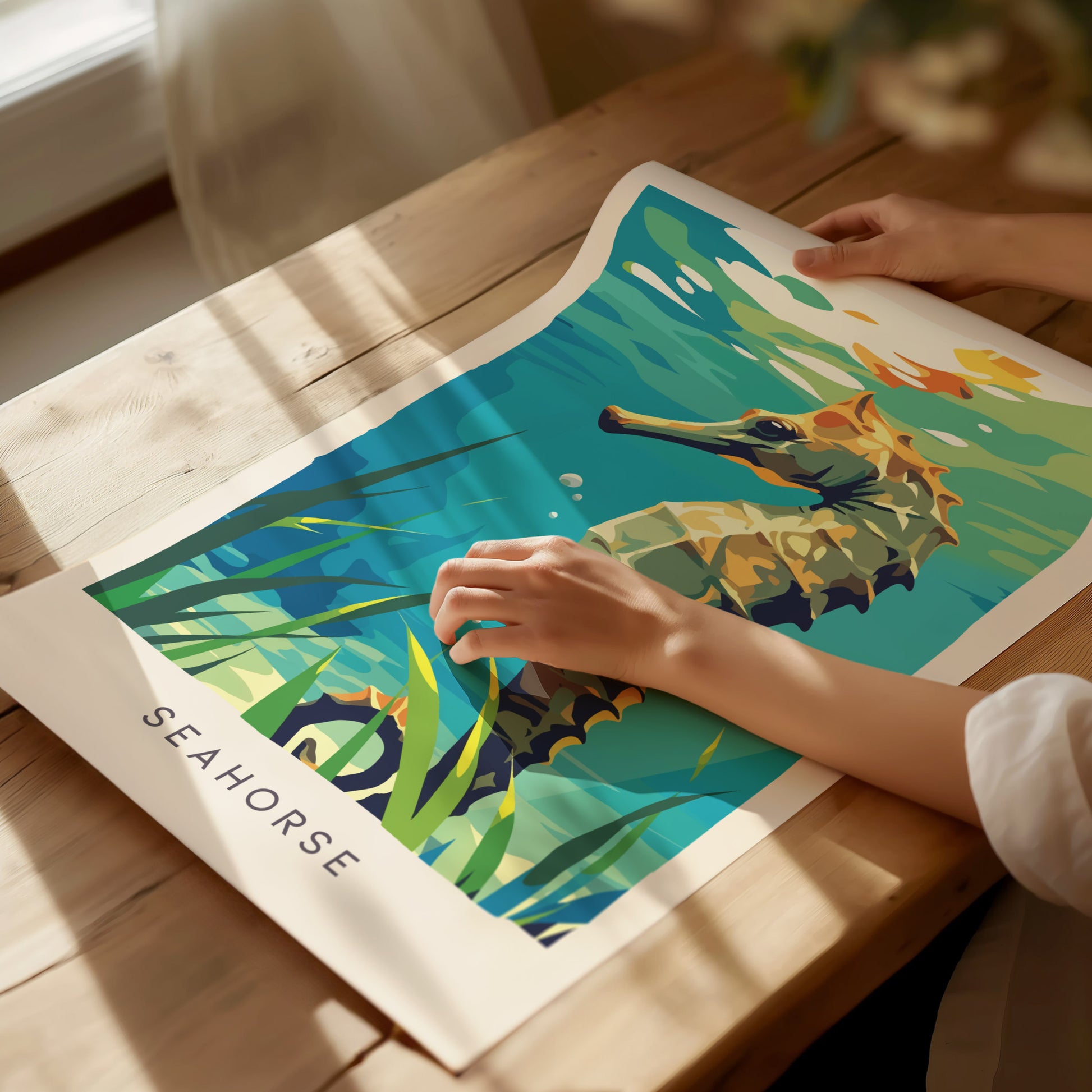 Seahorse Wildlife Poster | Graceful Ocean Dweller Fine Wall Art — giclée print detail on matte paper