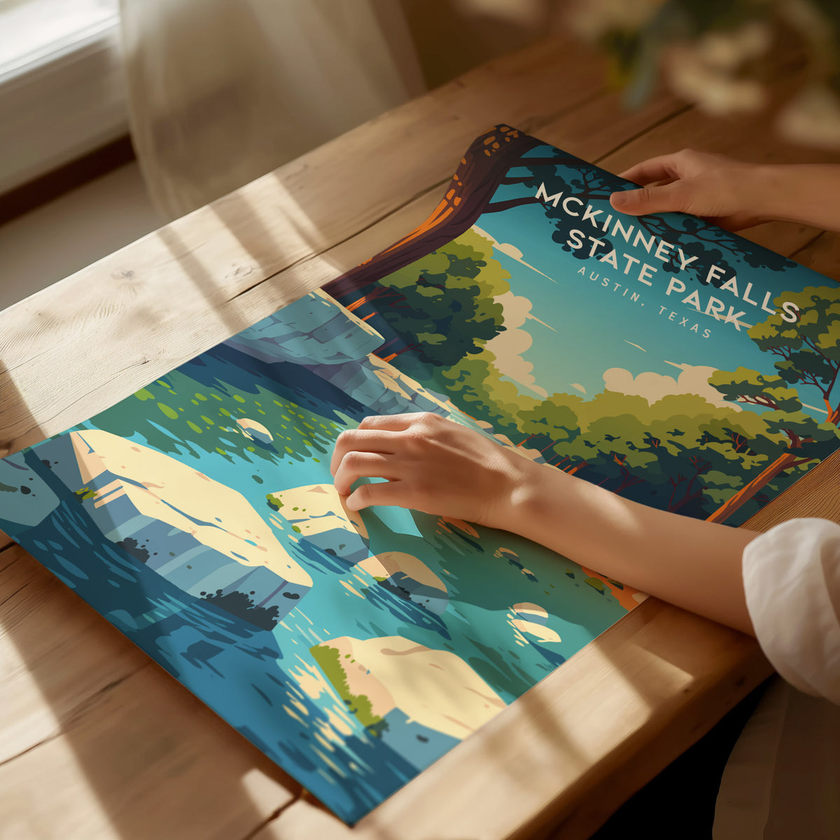 McKinney Falls State Park, Austin, Texas Poster | Waterfall & Creek Nature Wall Art — giclée print detail on matte paper
