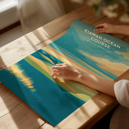 Kiawah Ocean Course, South Carolina Poster | Links Poster & Golfer Gift Wall Art — giclée print detail on matte paper
