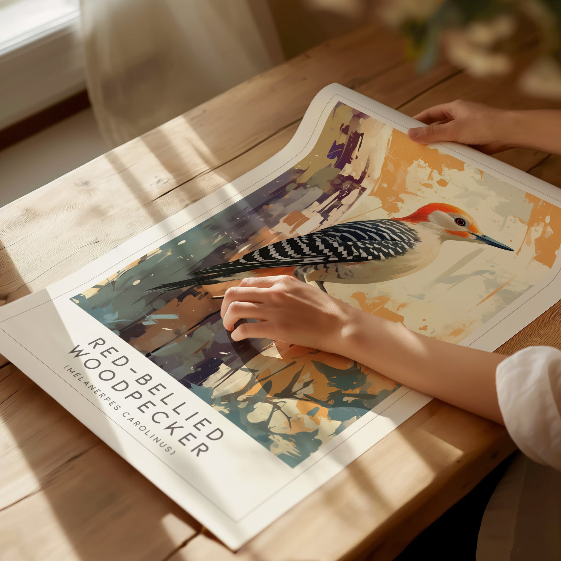 Red-Bellied Woodpecker Poster | Modern Bird Wall Art