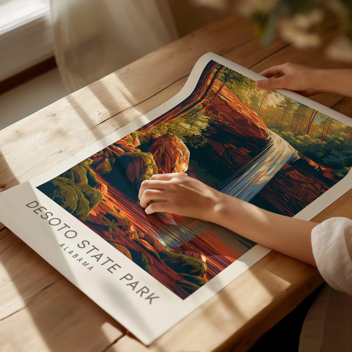 DeSoto State Park Matte Border Poster | Alabama Destination Print Travel Wall Art — giclée print detail on matte paper