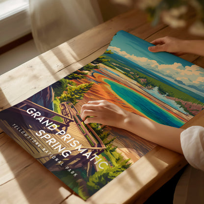 Grand Prismatic Spring, Yellowstone National Park Poster | Geothermal Wonder Travel Wall Art — giclée print detail on matte p