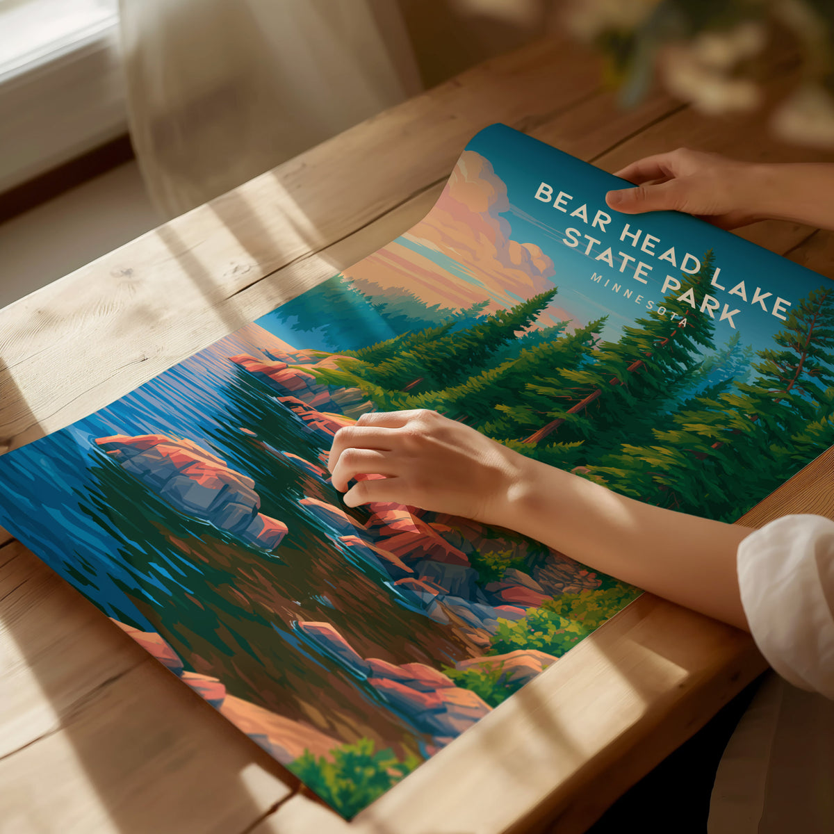 Bear Head Lake State Park, Minnesota Poster | Northwoods Lakeside Wilderness Wall Art — giclée print detail on matte paper