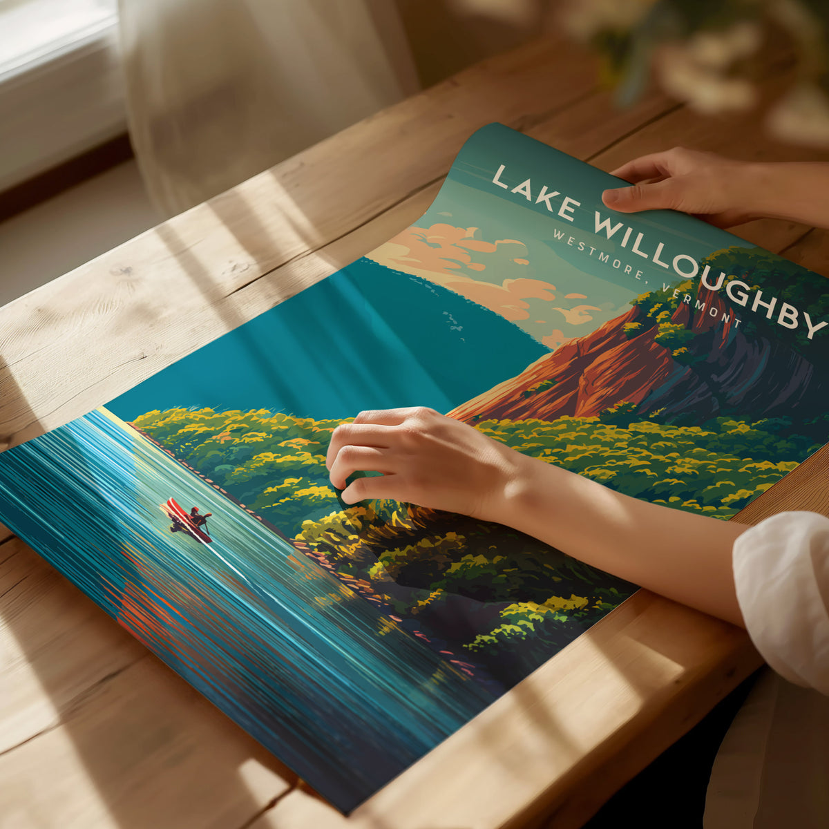 Lake Willoughby, Westmore, Vermont Poster | Scenic Mountain Lake Travel Wall Art — giclée print detail on matte paper