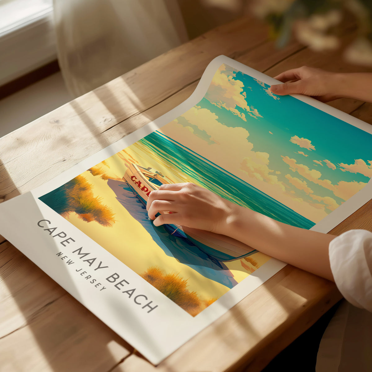 Cape May Beach Matte Border Poster | New Jersey Vacation Wall Art — giclée print detail on matte paper