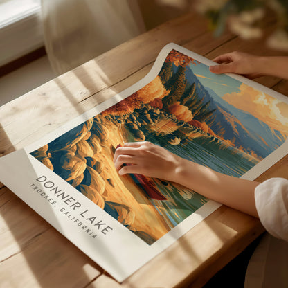 Donner Lake Matte Border Poster | Truckee, California Destination Print — giclée print detail on matte paper
