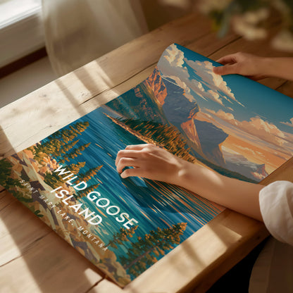 Wild Goose Island, Saint Mary Lake, Montana Poster | Mountain Lake Destination Print Wall Art — giclée print detail on matte