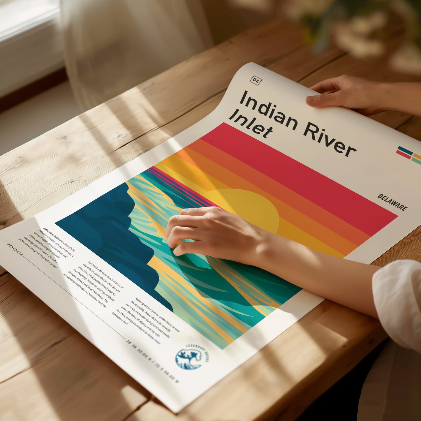Indian River Inlet, Delaware Poster | Surf & Bridge Coastal Wall Art — giclée print detail on matte paper