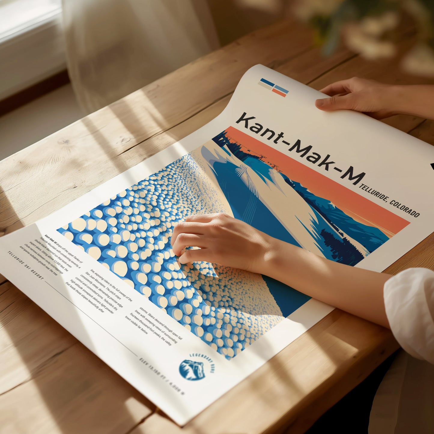 Kant-Mak-M, Telluride Poster | Alpine Ski Run Mountain Wall Art — giclée print detail on matte paper