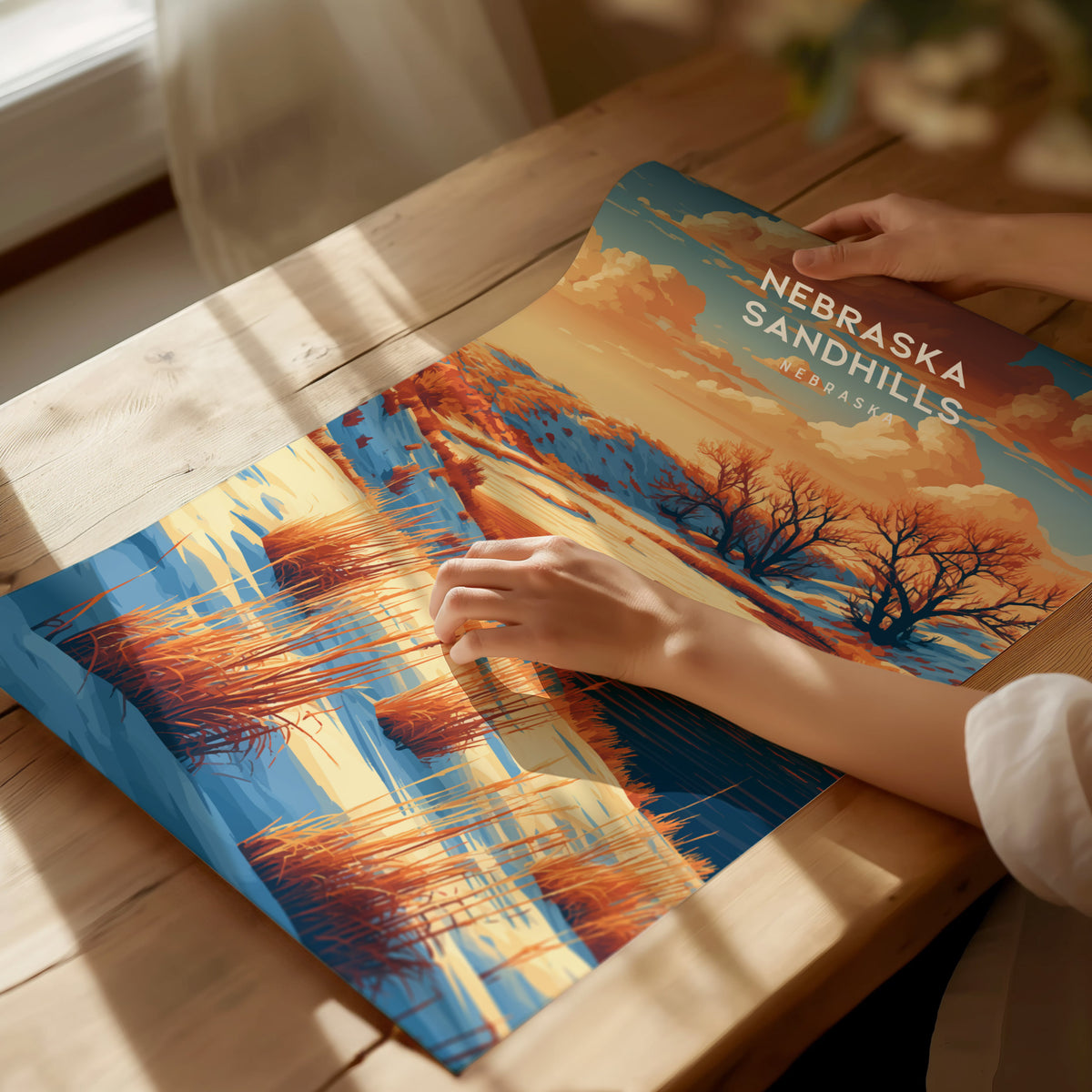 Nebraska Sandhills, Nebraska Poster | Rolling Prairie Grasslands Travel Wall Art — giclée print detail on matte paper