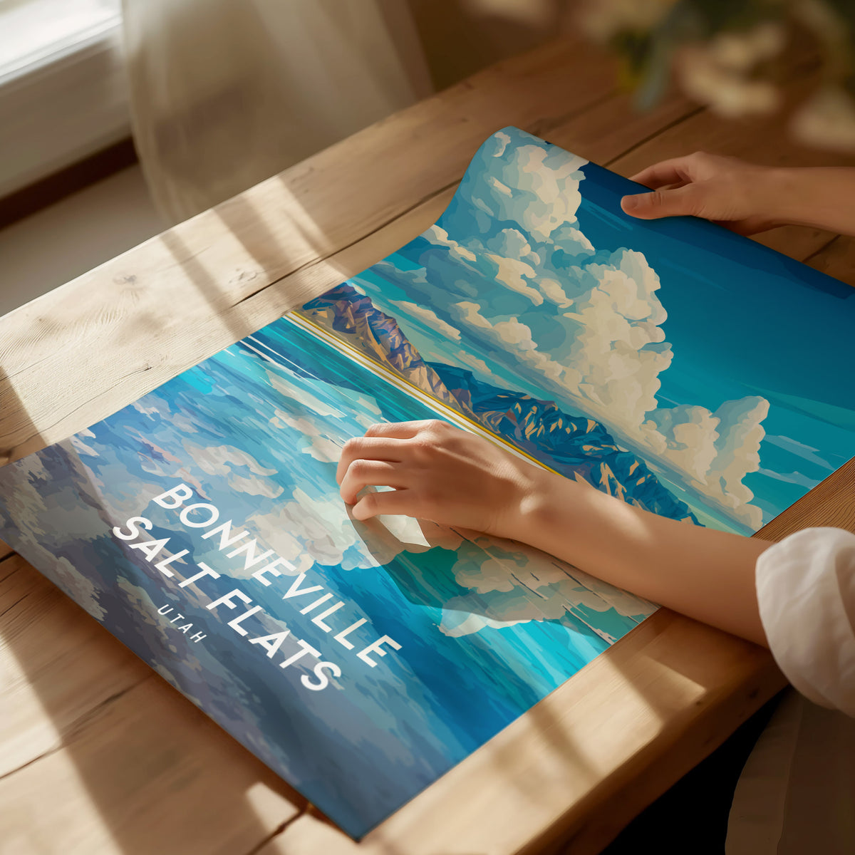 Bonneville Salt Flats, Utah Poster | Vast Desert Horizon Vacation Wall Art — giclée print detail on matte paper