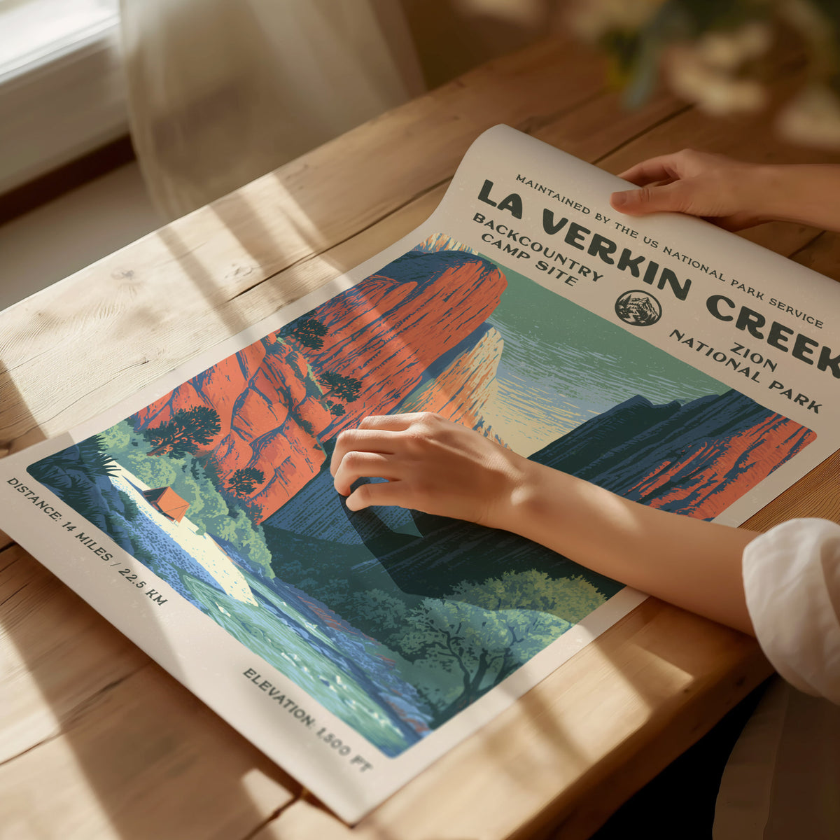 La Verkin Creek, Zion National Park Poster | Hiker Gift | Backcountry Trail Wall Art — giclée print detail on matte paper