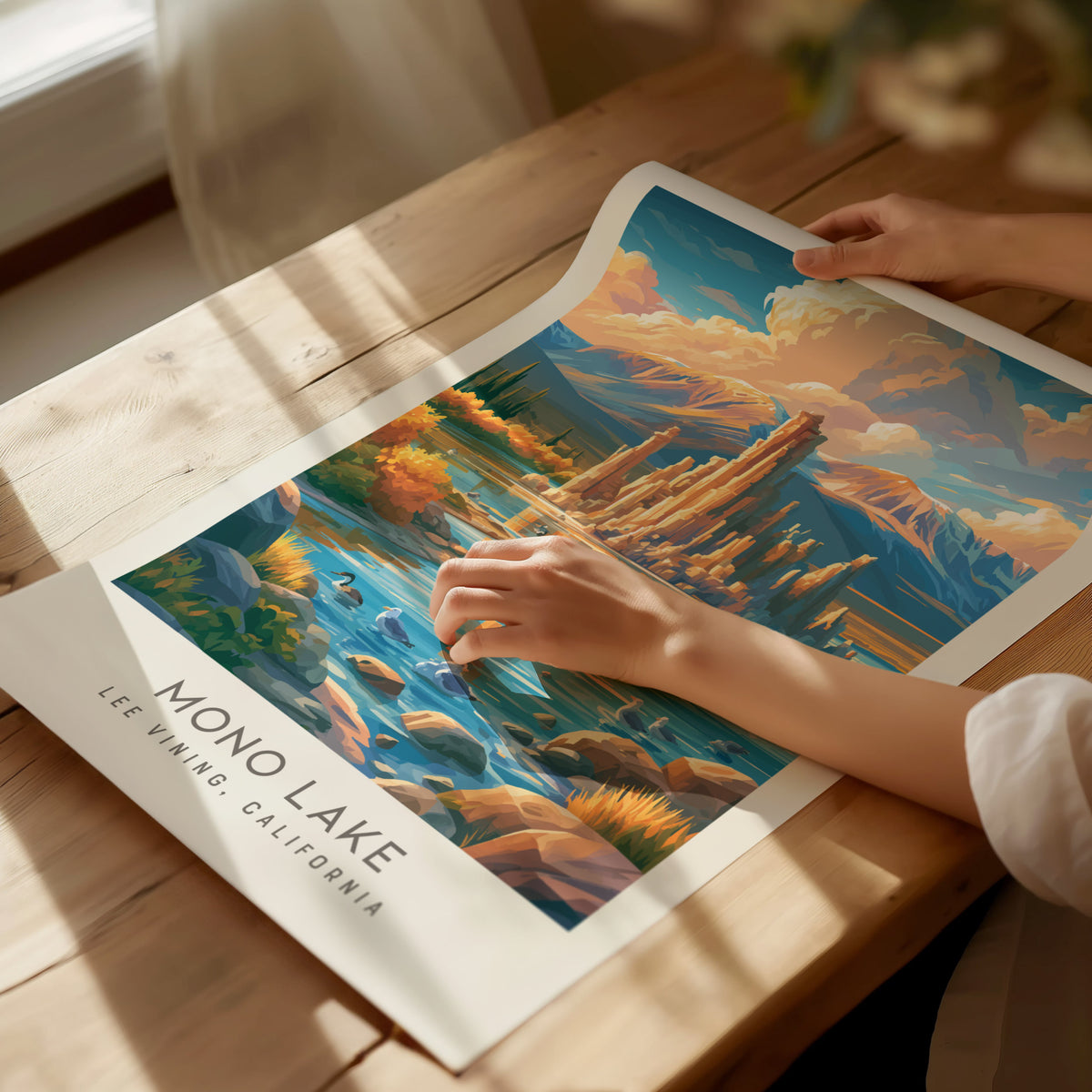 Mono Lake Matte Border Poster | Lee Vining, California Travel Wall Art — giclée print detail on matte paper