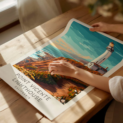 Point Vicente Lighthouse Matte Border Poster | California Travel Wall Art — giclée print detail on matte paper