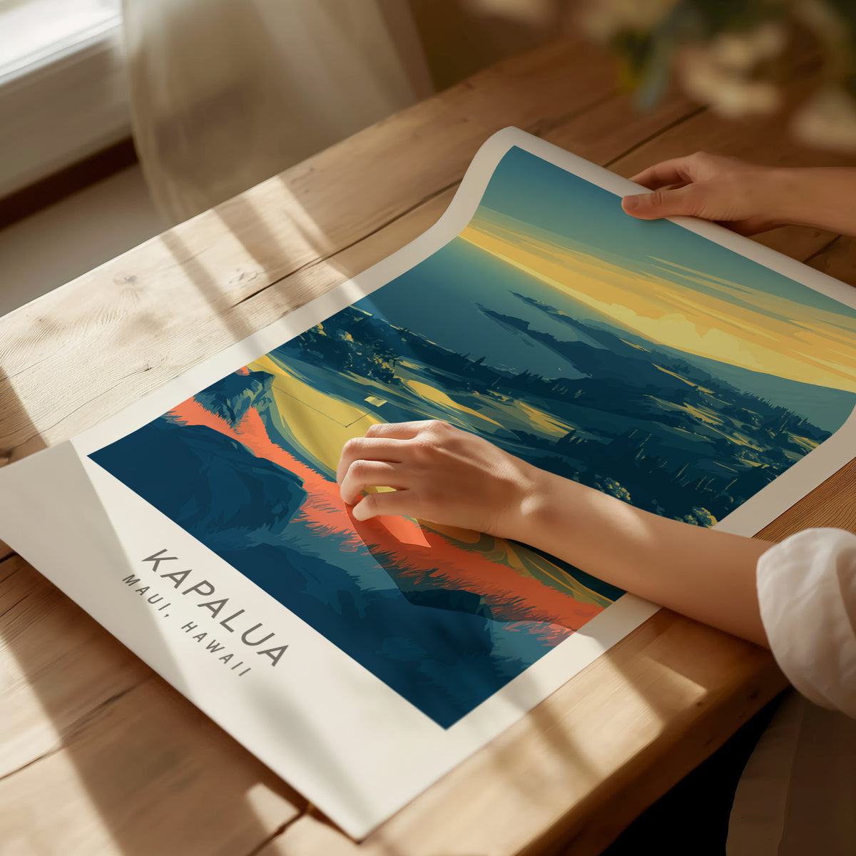 Kapalua Matte Border Poster | Maui, Hawaii Golf Course Print Travel Wall Art — giclée print detail on matte paper
