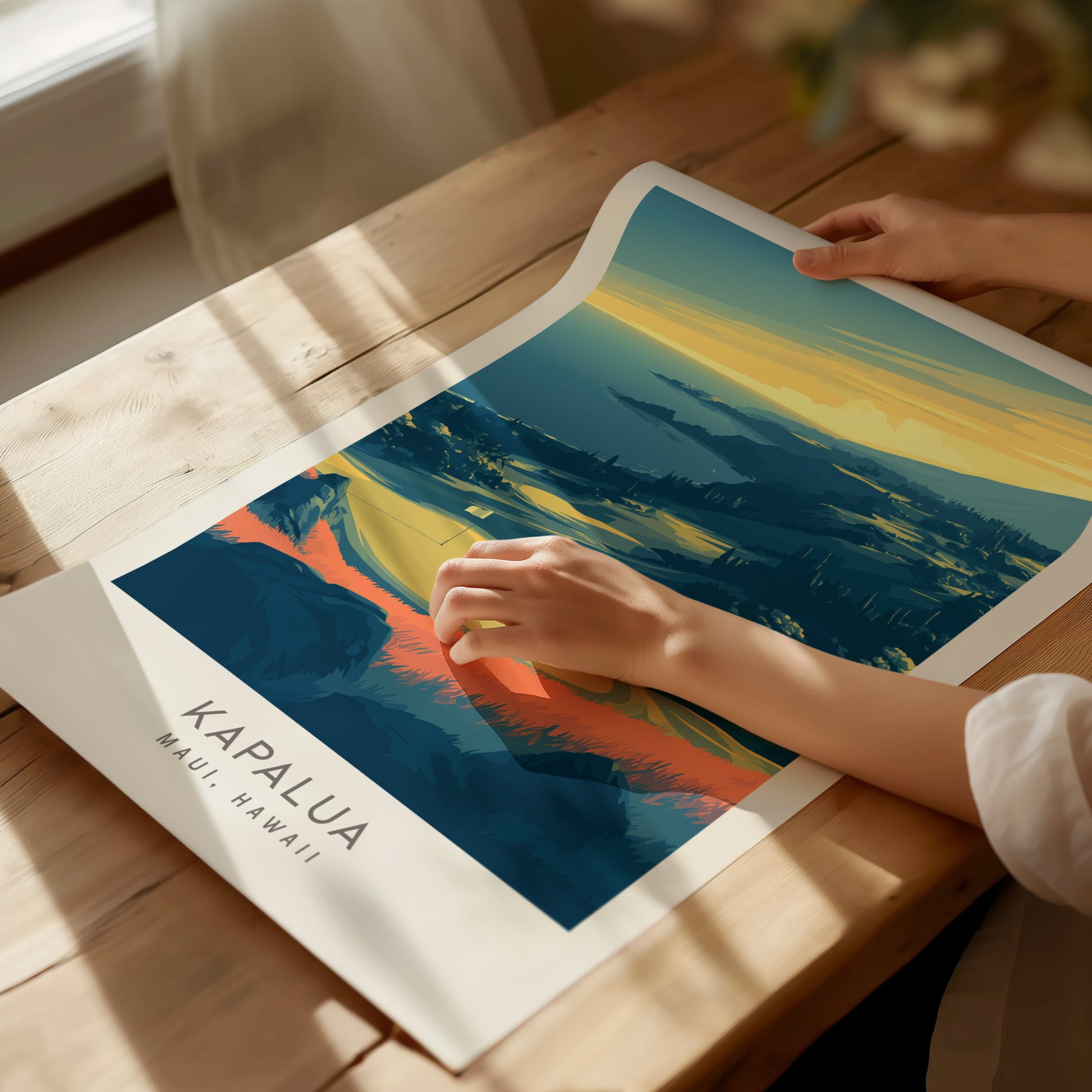Kapalua Matte Border Poster | Maui, Hawaii Golf Course Print Travel Wall Art — giclée print detail on matte paper