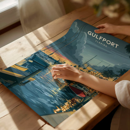 Gulfport, Florida Poster | Charming Waterfront Village Sunset Wall Art — giclée print detail on matte paper
