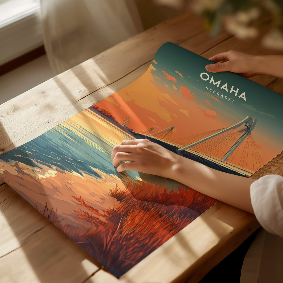 Omaha, Nebraska Poster | Heartland Skyline Destination Print Wall Art — giclée print detail on matte paper