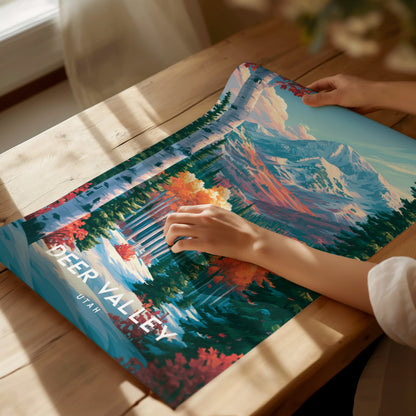 Deer Valley, Utah Poster | Alpine Ski Lodge Mountain Wall Art — giclée print detail on matte paper