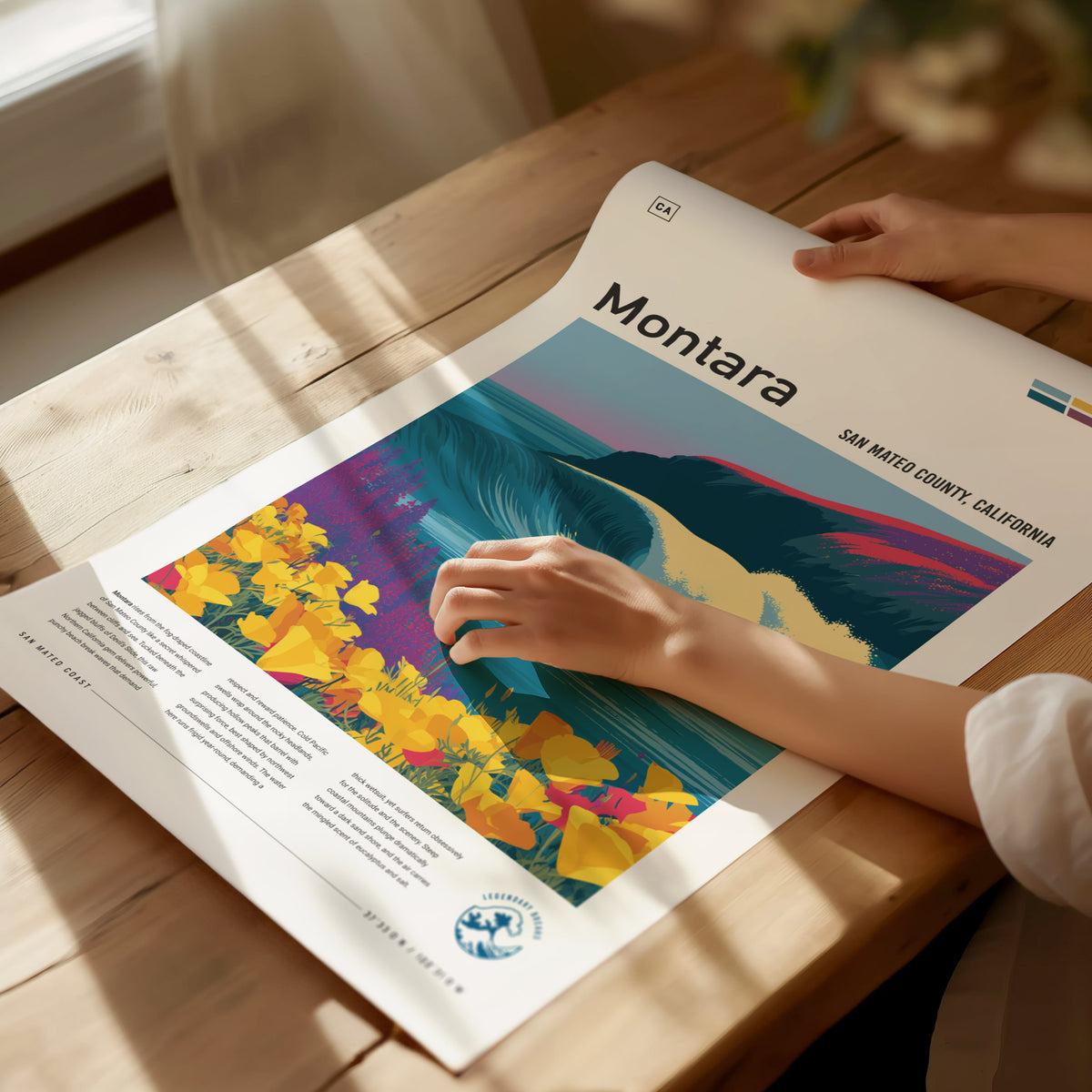 Montara, San Mateo County, California Poster | Misty Cliffs & Surf Break Coastal Poster — giclée print detail on matte paper