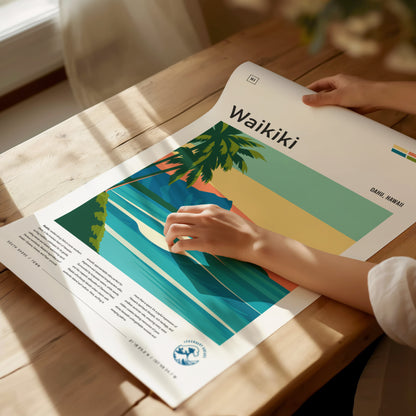 Waikiki Poster | Hawaii Surfer Art | Honolulu Oahu Diamond Head