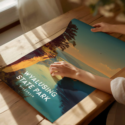 Wyalusing State Park, Wisconsin Poster | Bluffs & River Valley Vista Wall Art — giclée print detail on matte paper