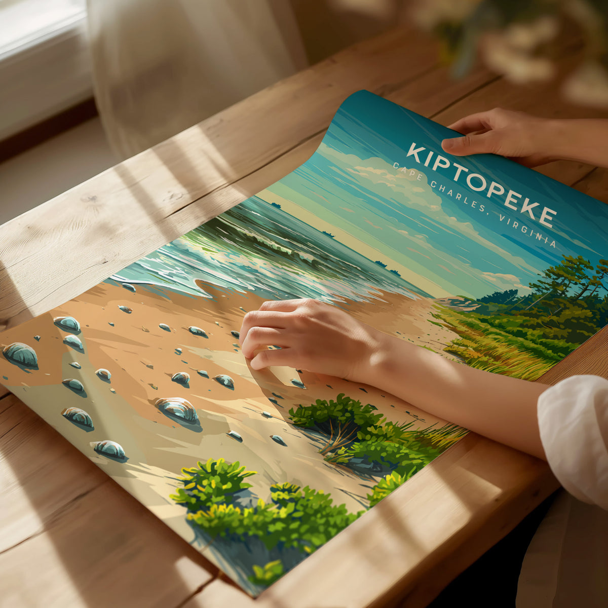 Kiptopeke, Cape Charles, Virginia Poster | Travel Wall Art Destination Print — giclée print detail on matte paper