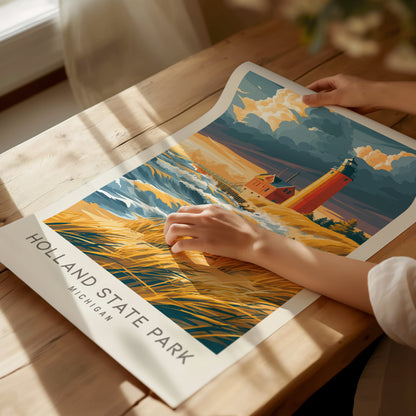 Holland State Park Matte Border Poster | Michigan Travel Wall Art — giclée print detail on matte paper