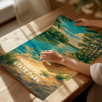 Nickerson State Park, Massachusetts Poster | Cape Cod Forest & Lake Wall Art — giclée print detail on matte paper