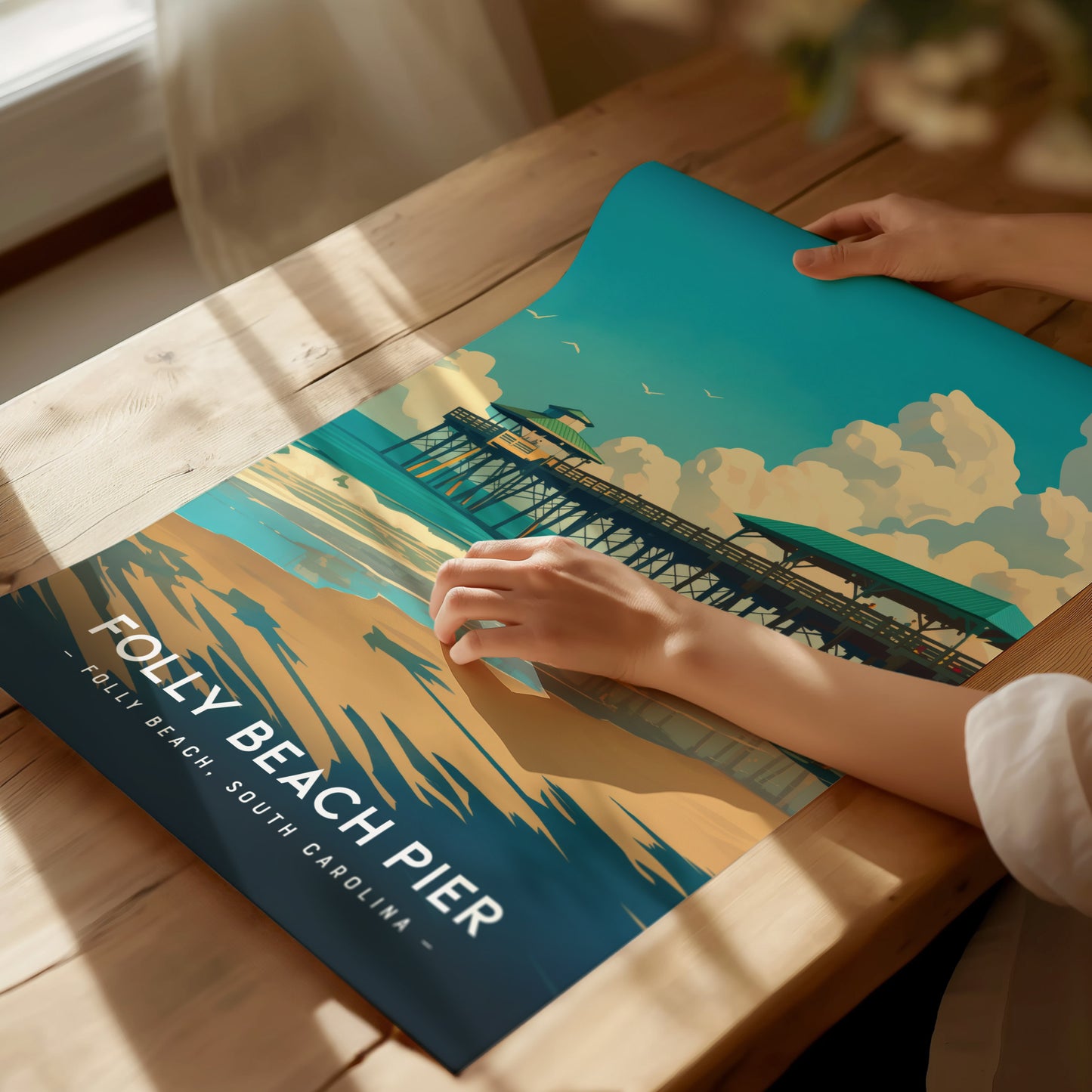 Folly Beach Pier Poster | South Carolina Fishing Wall Art | Framed or Unframed