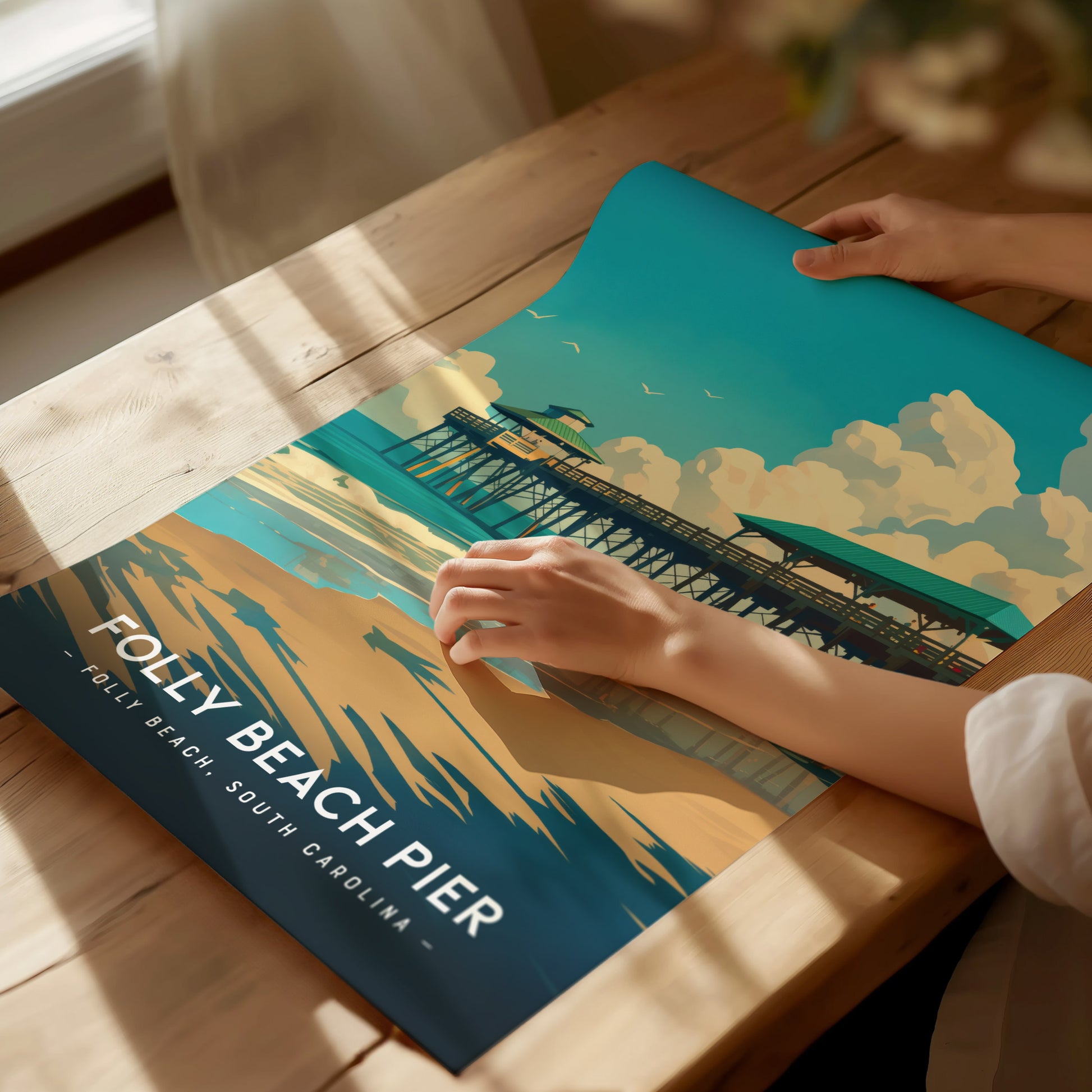 Folly Beach Pier Poster | South Carolina Fishing Wall Art | Framed or Unframed