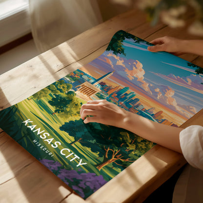 Kansas City, Missouri Poster | BBQ Jazz & Fountains Destination Print Wall Art — giclée print detail on matte paper