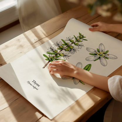 Thyme Poster | Vintage Thymus vulgaris Botanical Illustration Wall Art — giclée print detail on matte paper