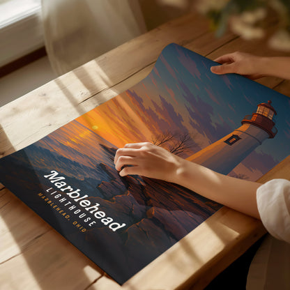 Marblehead Lighthouse, Ohio Poster – Lake Erie Sunset Art, Framed or Unframed, Nautical Wall Decor, Great Midwest Gift, Airbnb Home Decor - Swell Scenes