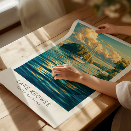 Lake Keowee Matte Border Poster | South Carolina Travel Wall Art — giclée print detail on matte paper