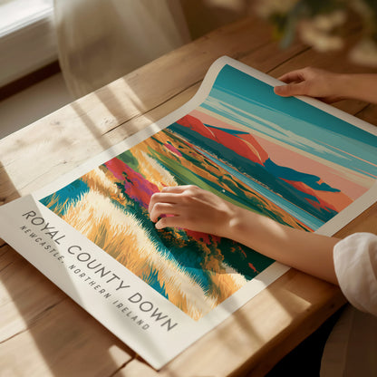 Royal County Down Matte Border Poster | Newcastle, Northern Ireland Golf Course Print Wall Art — giclée print detail on matte