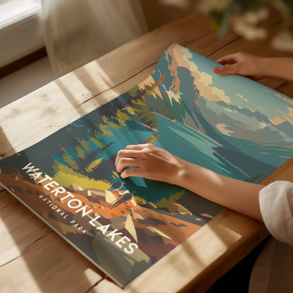 Waterton Lakes, National Park Canada Poster | Mountain Lake Destination Print Wall Art — giclée print detail on matte paper