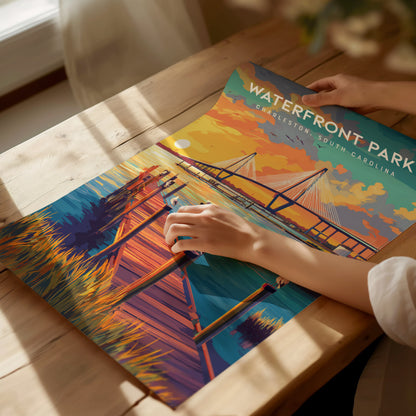 Waterfront Park, Charleston Poster | Southern Harbor Palmetto Charm Wall Art — giclée print detail on matte paper
