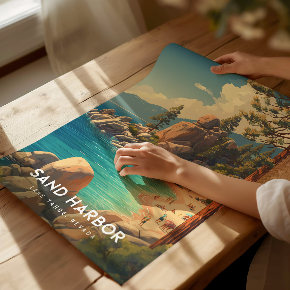 Sand Harbor, Lake Tahoe, Nevada Poster | Turquoise Waters & Granite Shores Wall Art — giclée print detail on matte paper